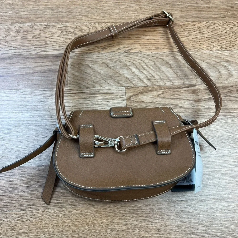 Rachel Zoe Edessi Vegan Leather Crossbody Belt Bag Purse Brown Saddle Bag‎ NEW